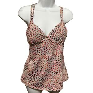 Garnet‎ Hill Women Tankini Padded Modest Swimwear Top 10 Abstract Dots Resort
